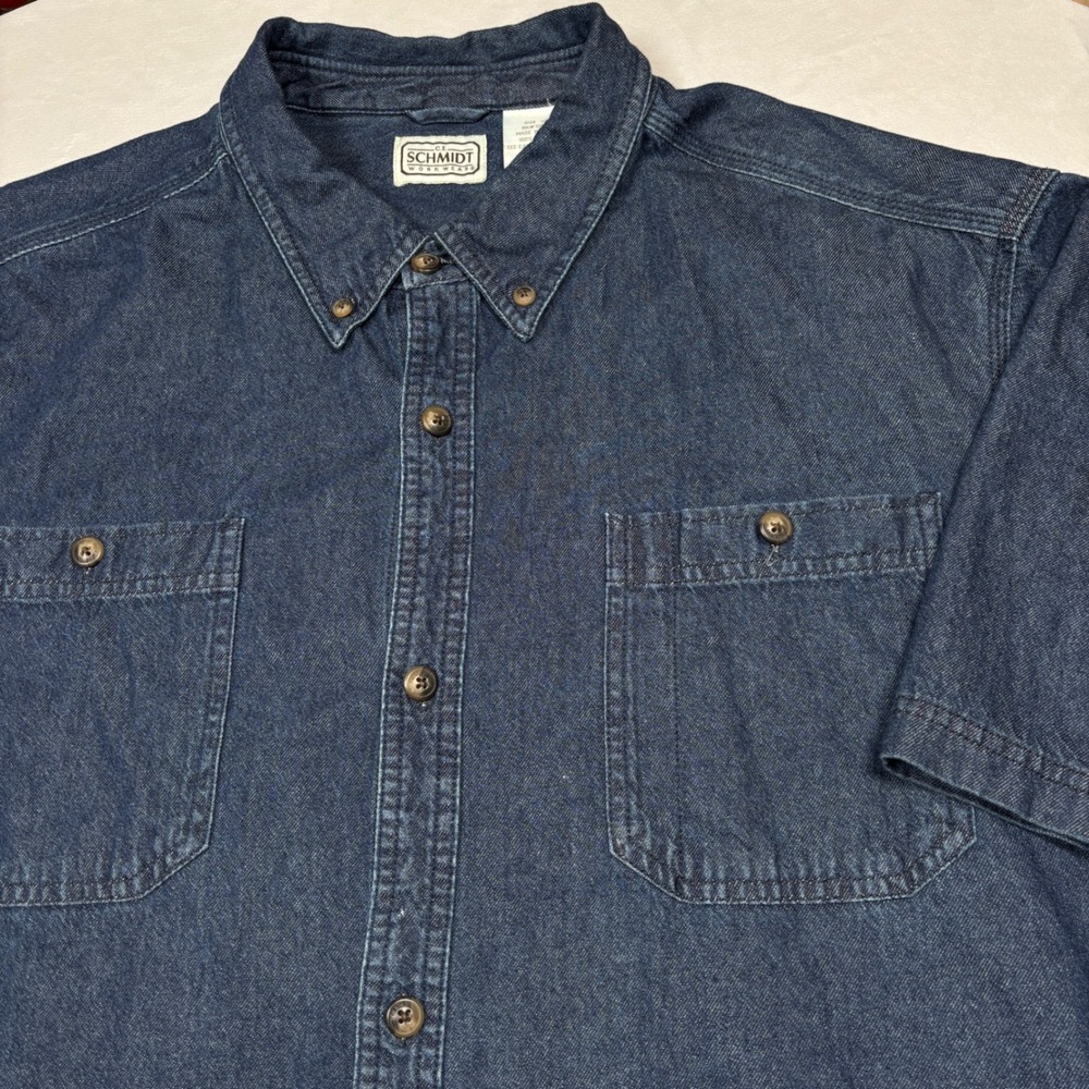 C.E. Schmidt Button Down Shirt Men XLT Blue Denim Short Sleeve Workwear Pocket